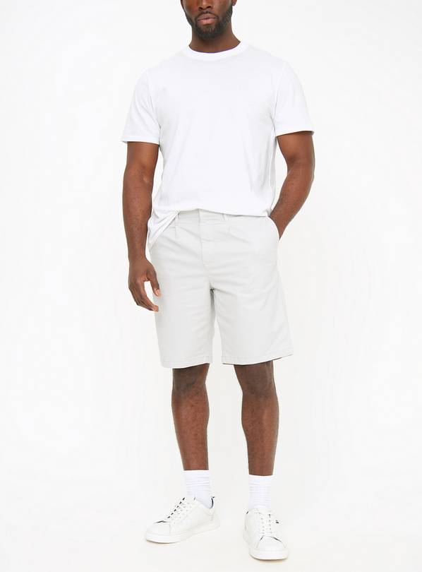Light Grey Pleat Front Chino Shorts 34